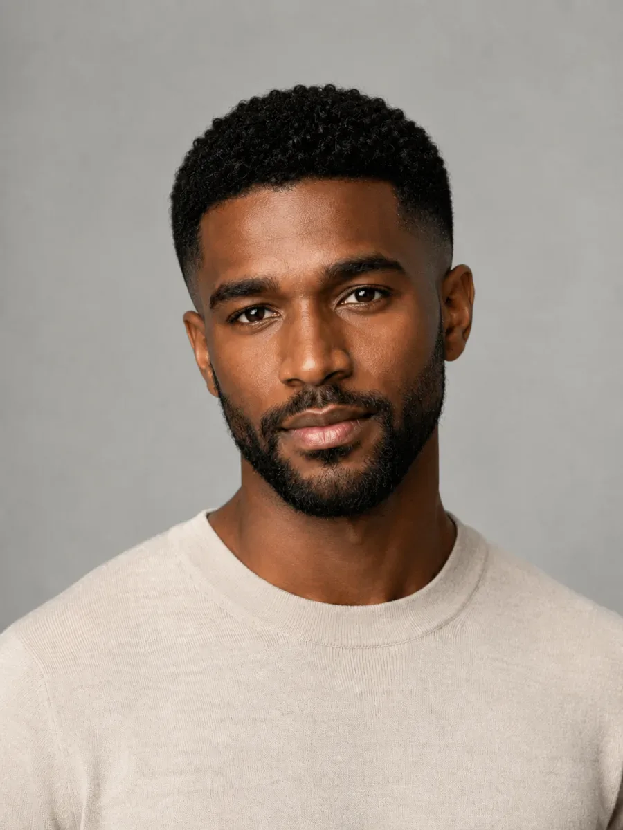 After: the same man with a short skin fade