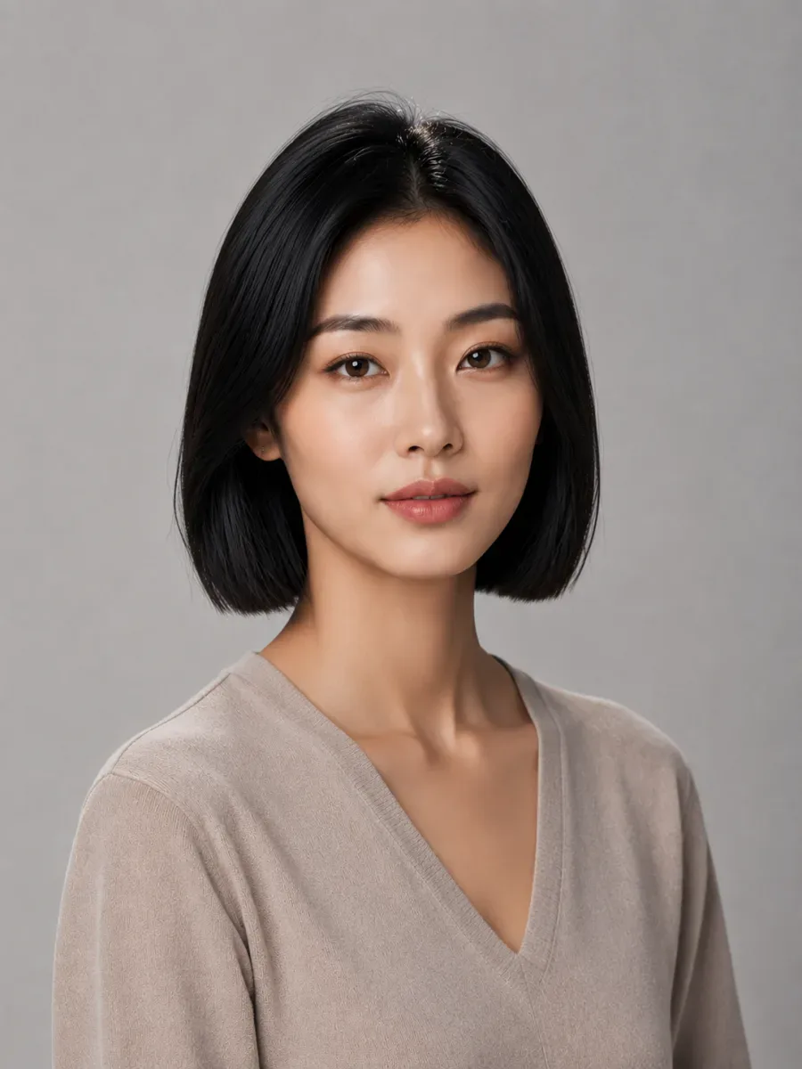 After the hairstyle filter: Long straight to a sleek bob