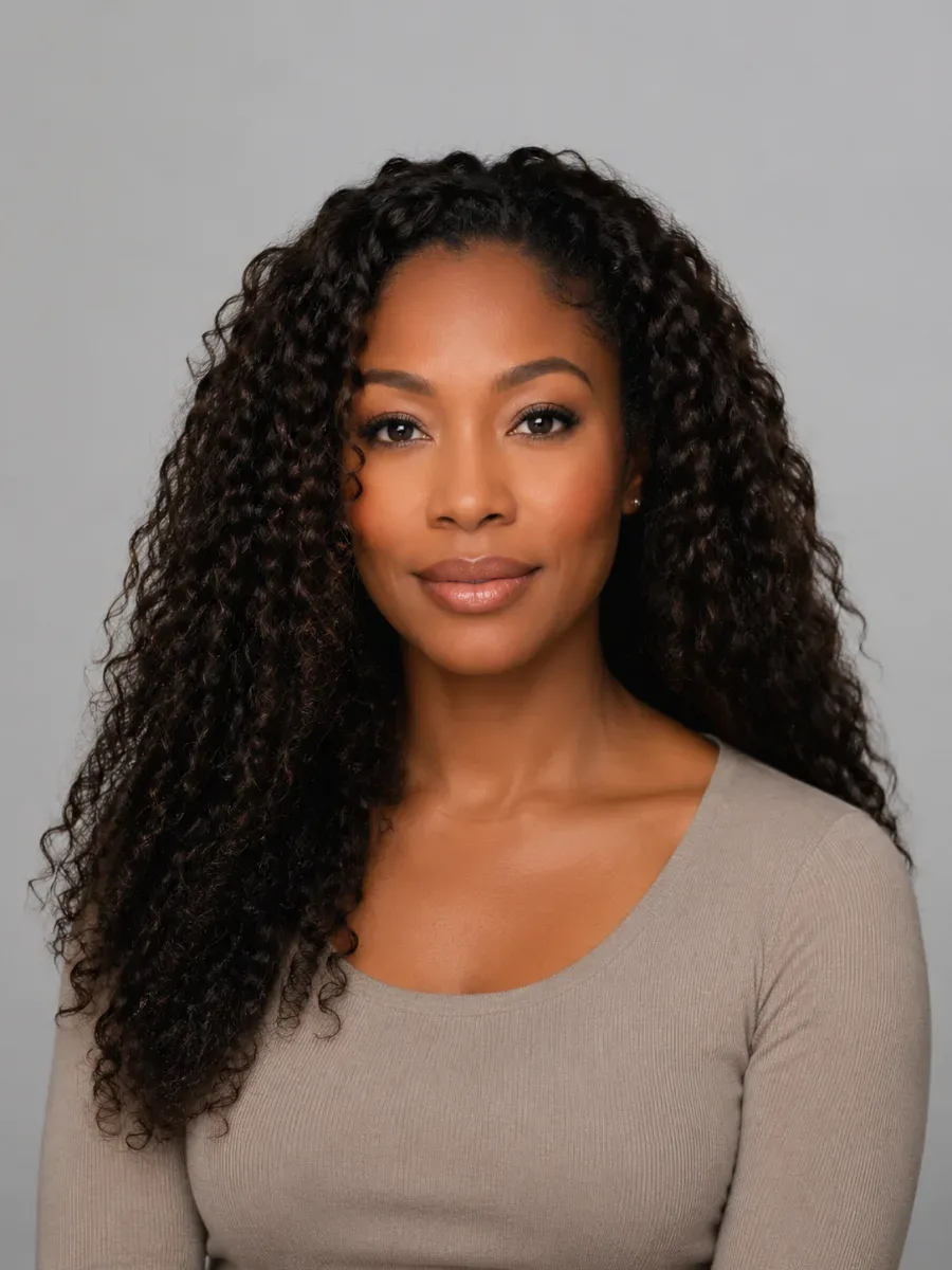 Before: woman with long spiral curls