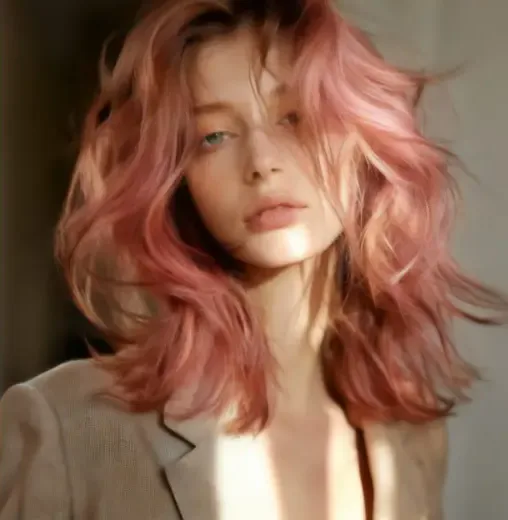 Woman's photo with her brown hair changed to pastel pink