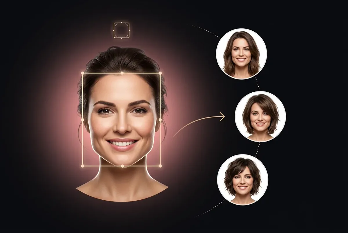 Square face shape outline with three example haircuts